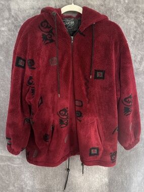 Forecaster of Boston Men's Hooded Fleece Zip Jacket Maroon Small Aztec Western